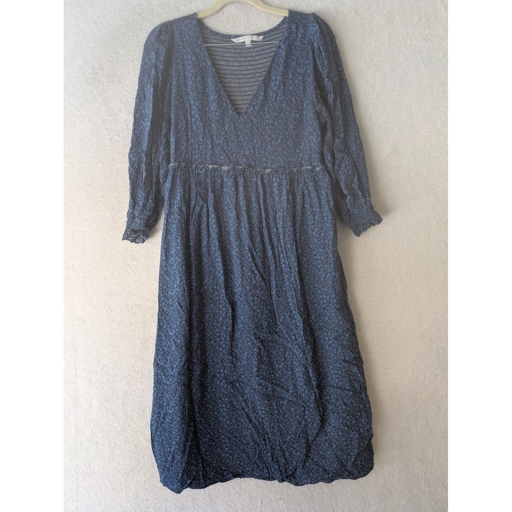 The Nines by Hatch Midi Dress Maternity Navy Blue Floral Smocked Small